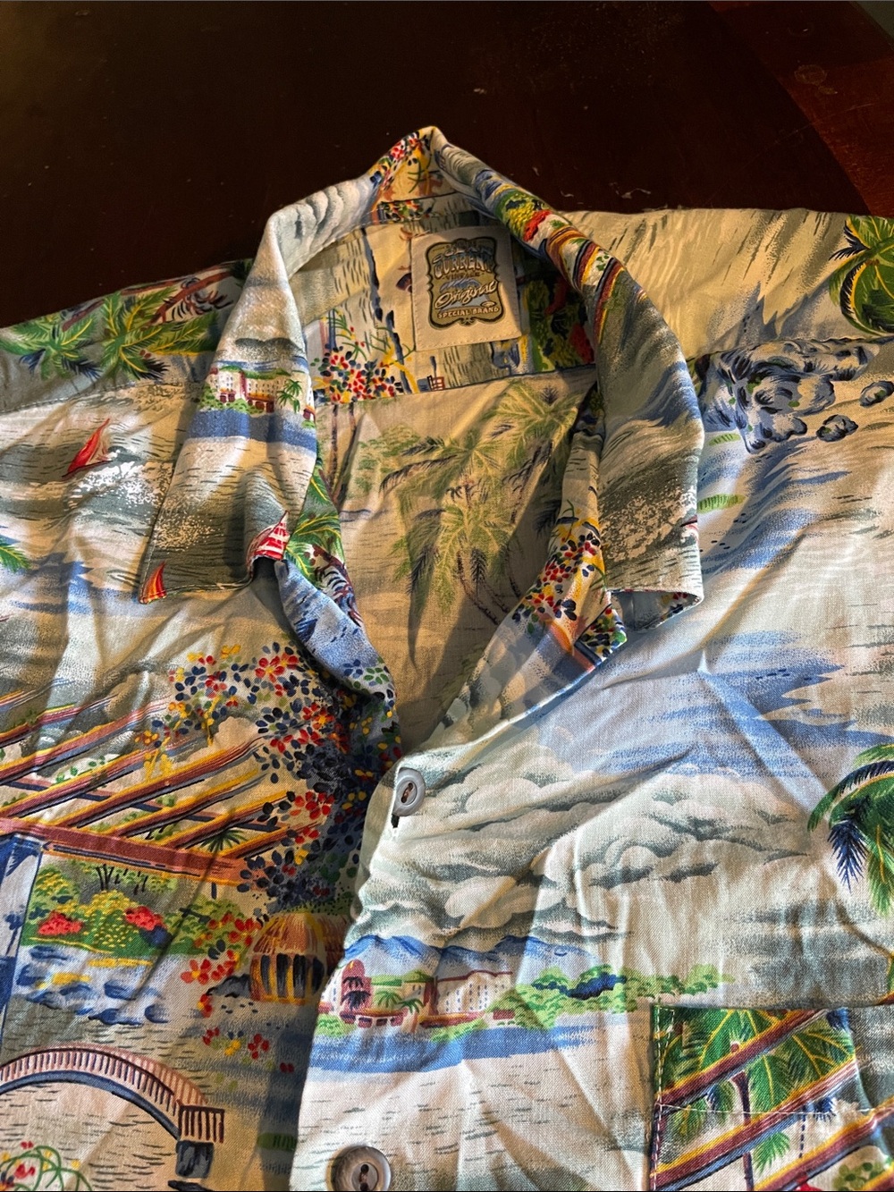 Ocean Current Light Blue Tropical Print Button-Down Shirt